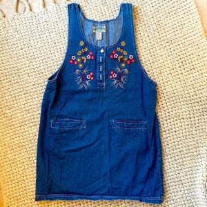 Vintage Embroidered Floral Denim Dress